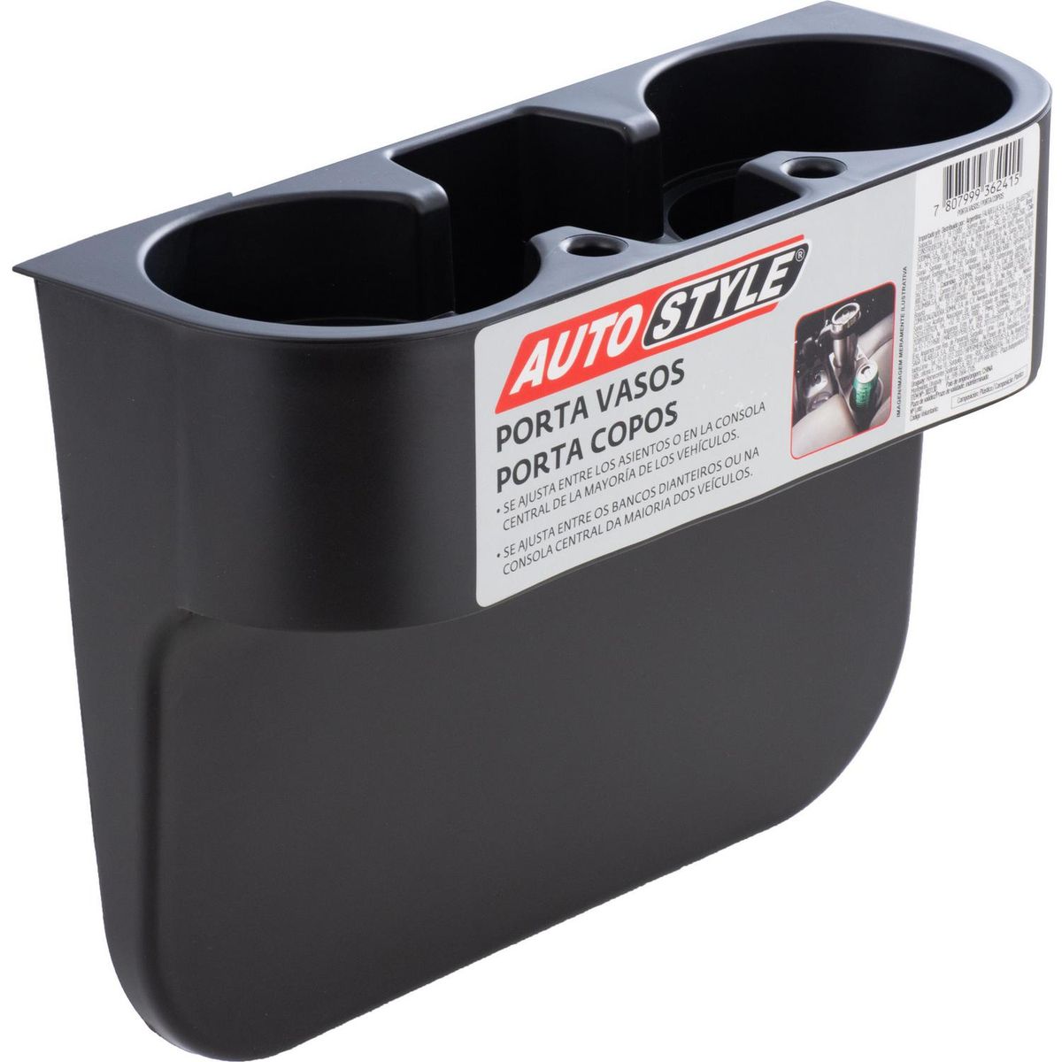 AUTOSTYLE - Posavasos doble para auto plástico 28x9,5x20 cm negro