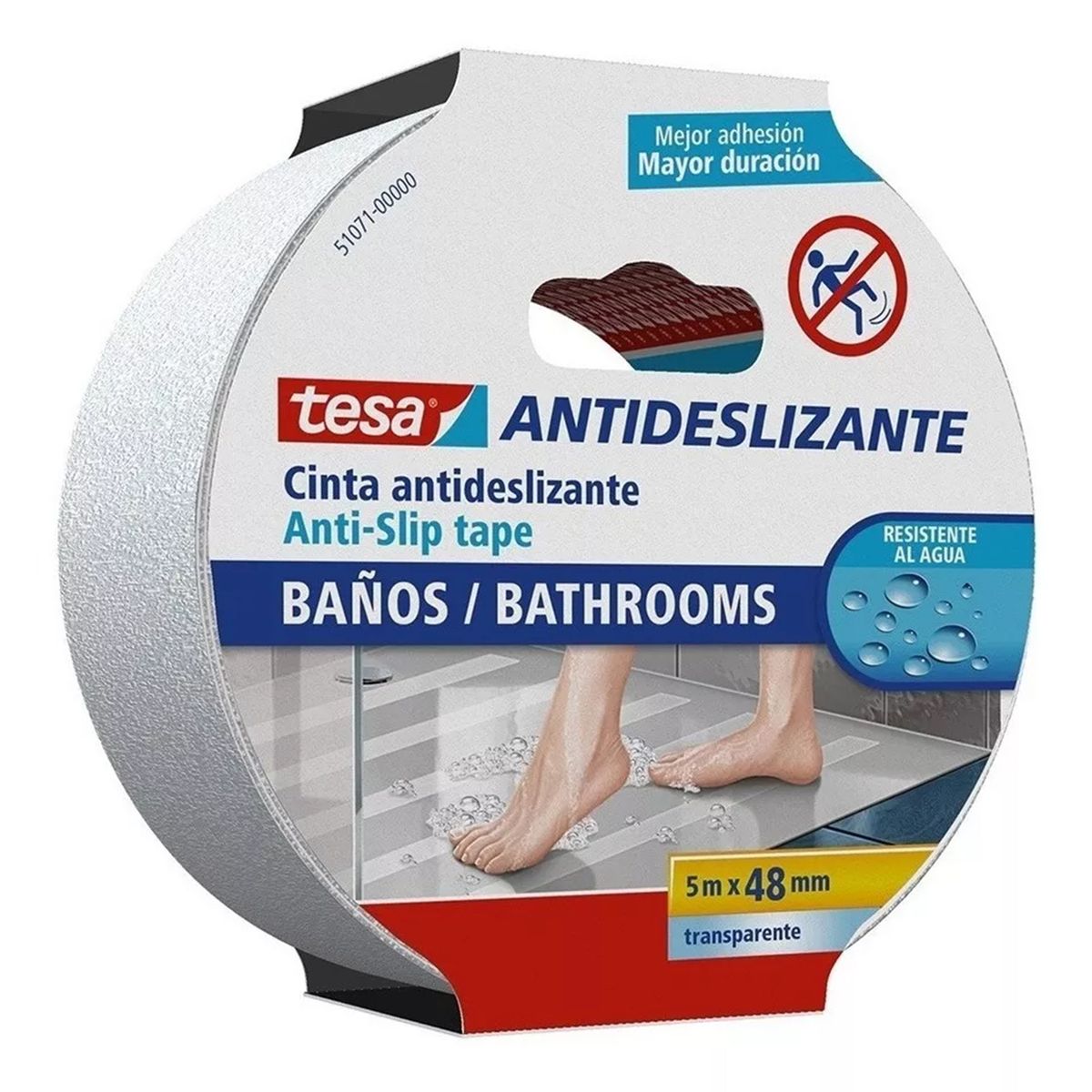 TESA - Cinta antideslizante transparente para baño 5x50 cm