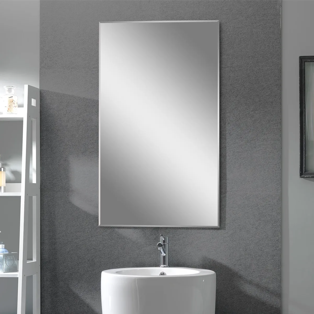 KLIPEN - Espejo con Bisel Baño Forma Rectangular 60x100 cm Blanco Cherry