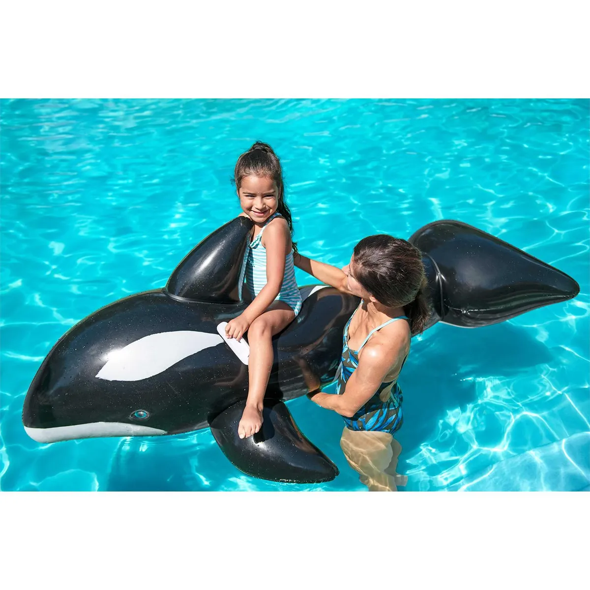 BESTWAY - Flotador Ballena Inflable Ride-On Negro/ Blanco 102x50x203 cm
