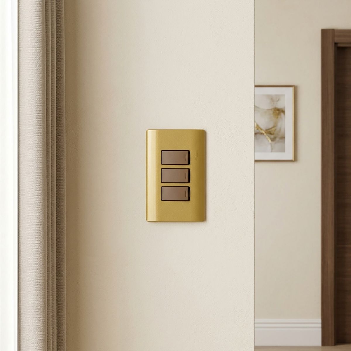 Interruptor triple 9/32 16 A Genesis Dorado, marca SCHNEIDER ELECTRIC - Foto 2