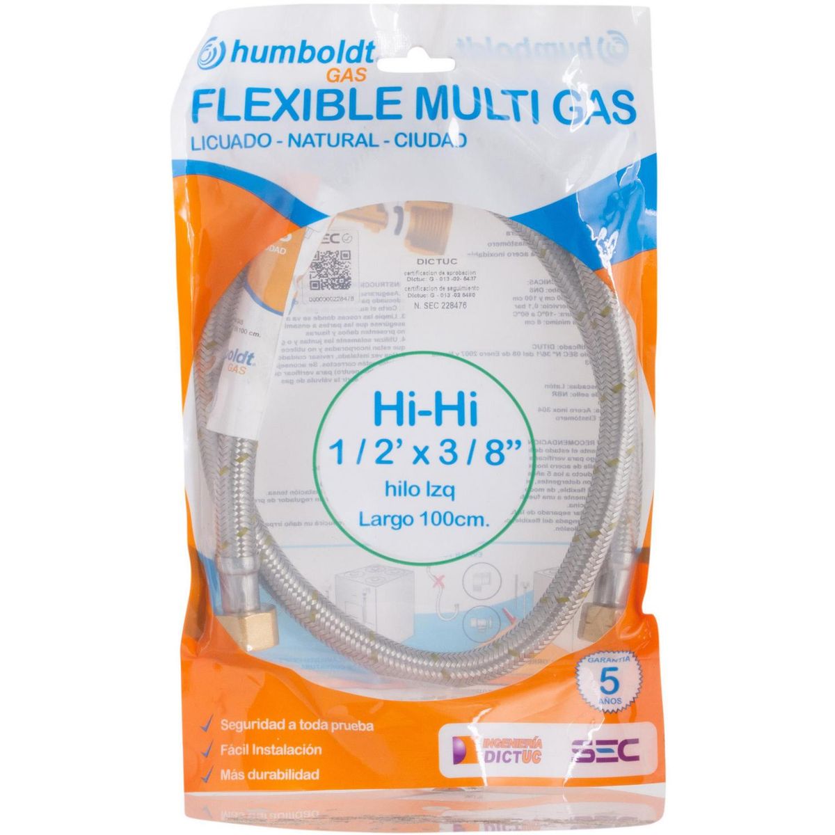 HUMBOLDT - Flexible gas 1/2" 3/8" HI-HI 100 cm