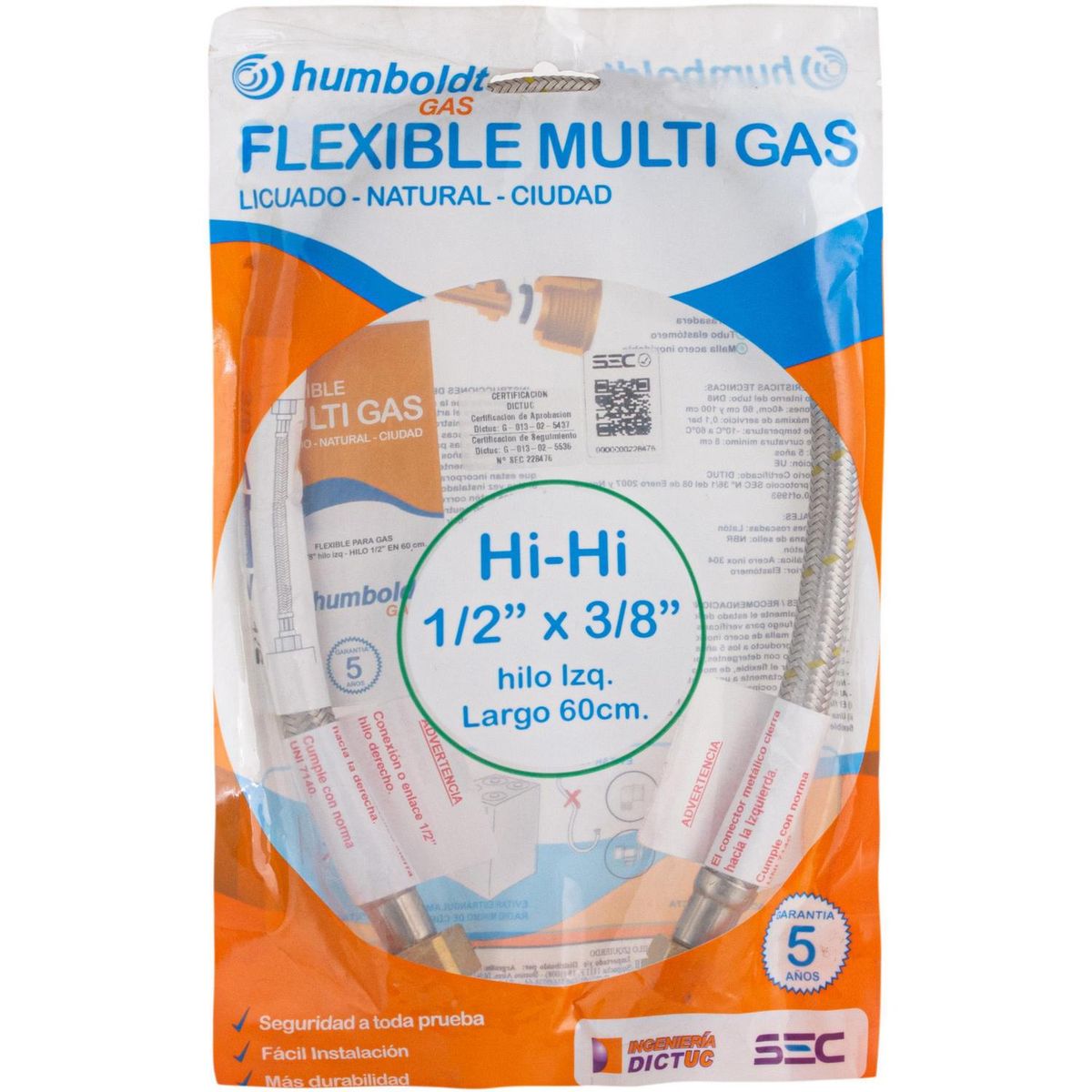HUMBOLDT - Flexible gas 1/2" 3/8" HI-HI 60 cm