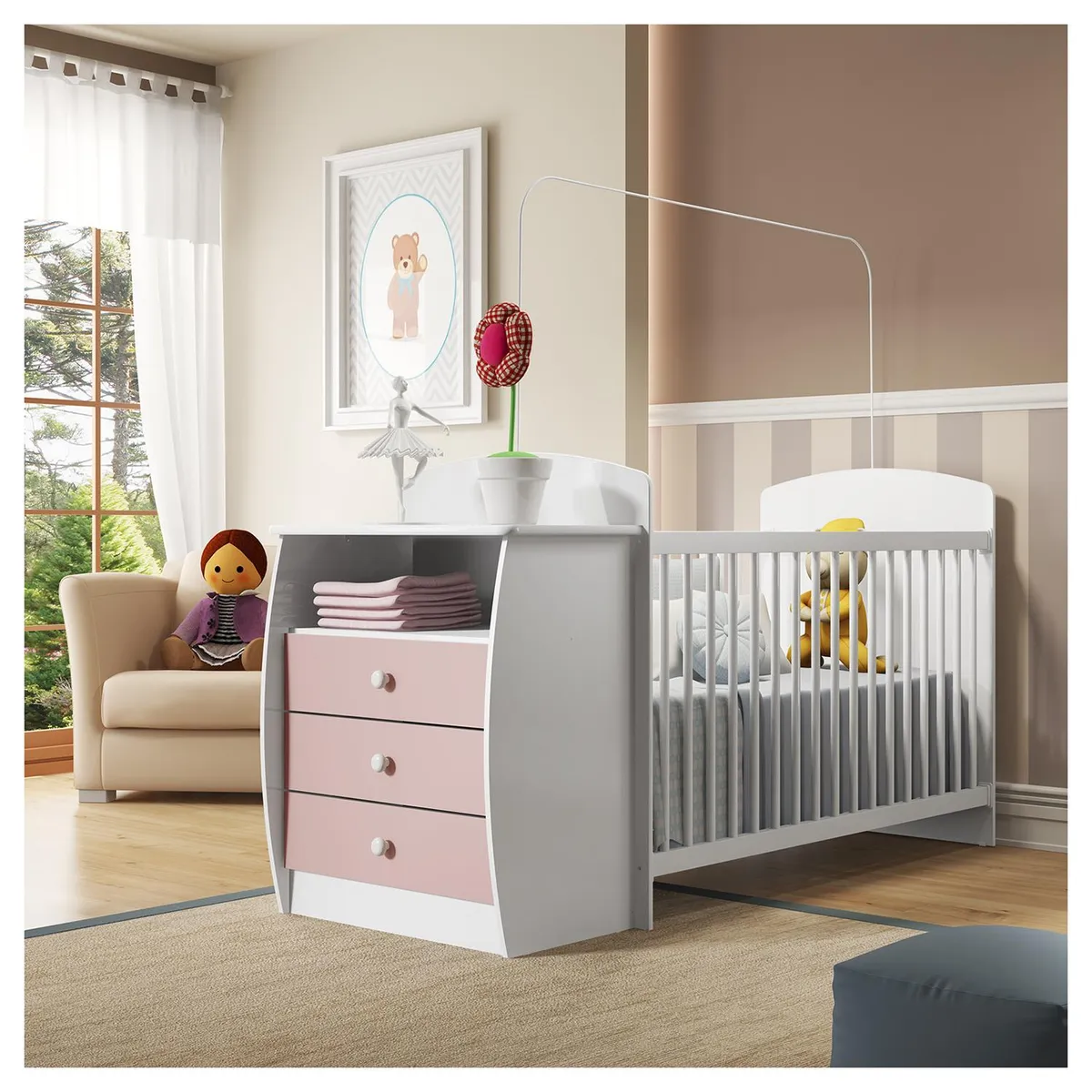 KIDSCOOL - Cuna con cómoda 91,5x73x132 cm