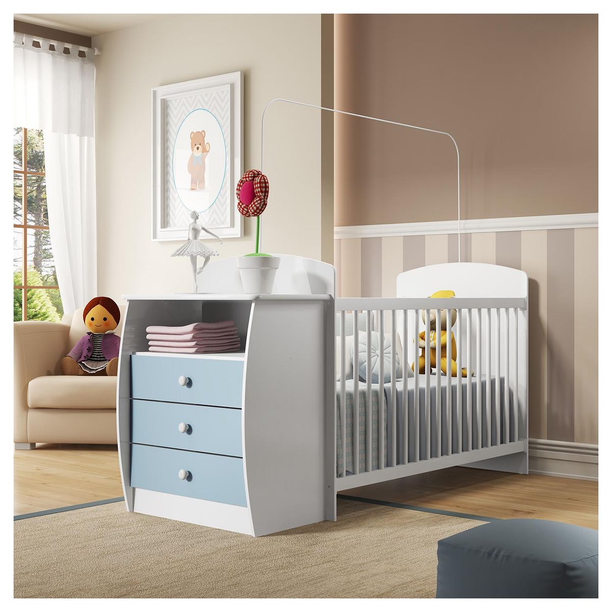 KIDSCOOL - Cuna con cómoda 91,5x73x132 cm azul