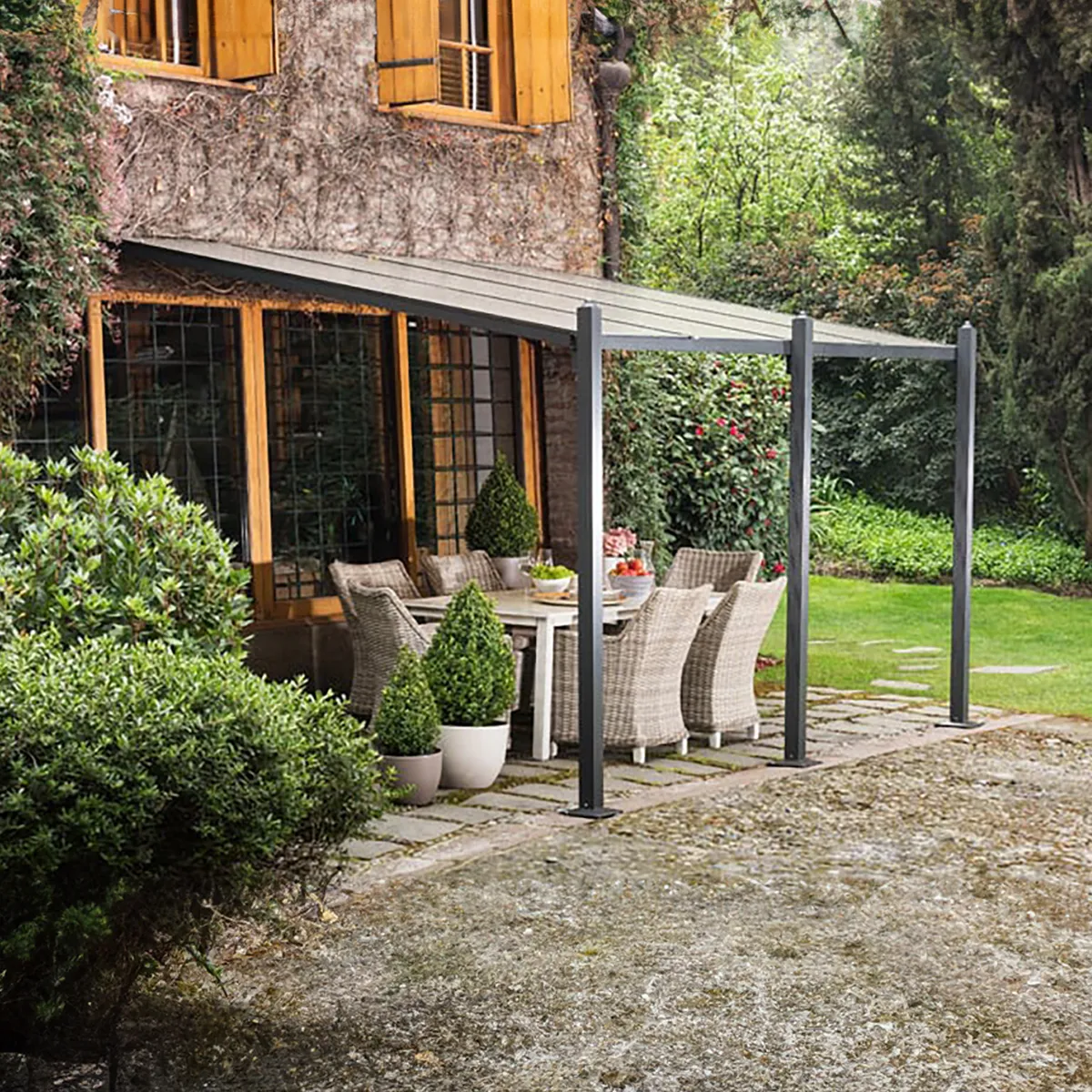 JUST HOME COLLECTION - Pérgola Lateral Negro Policarbonato 295x395x256 cm