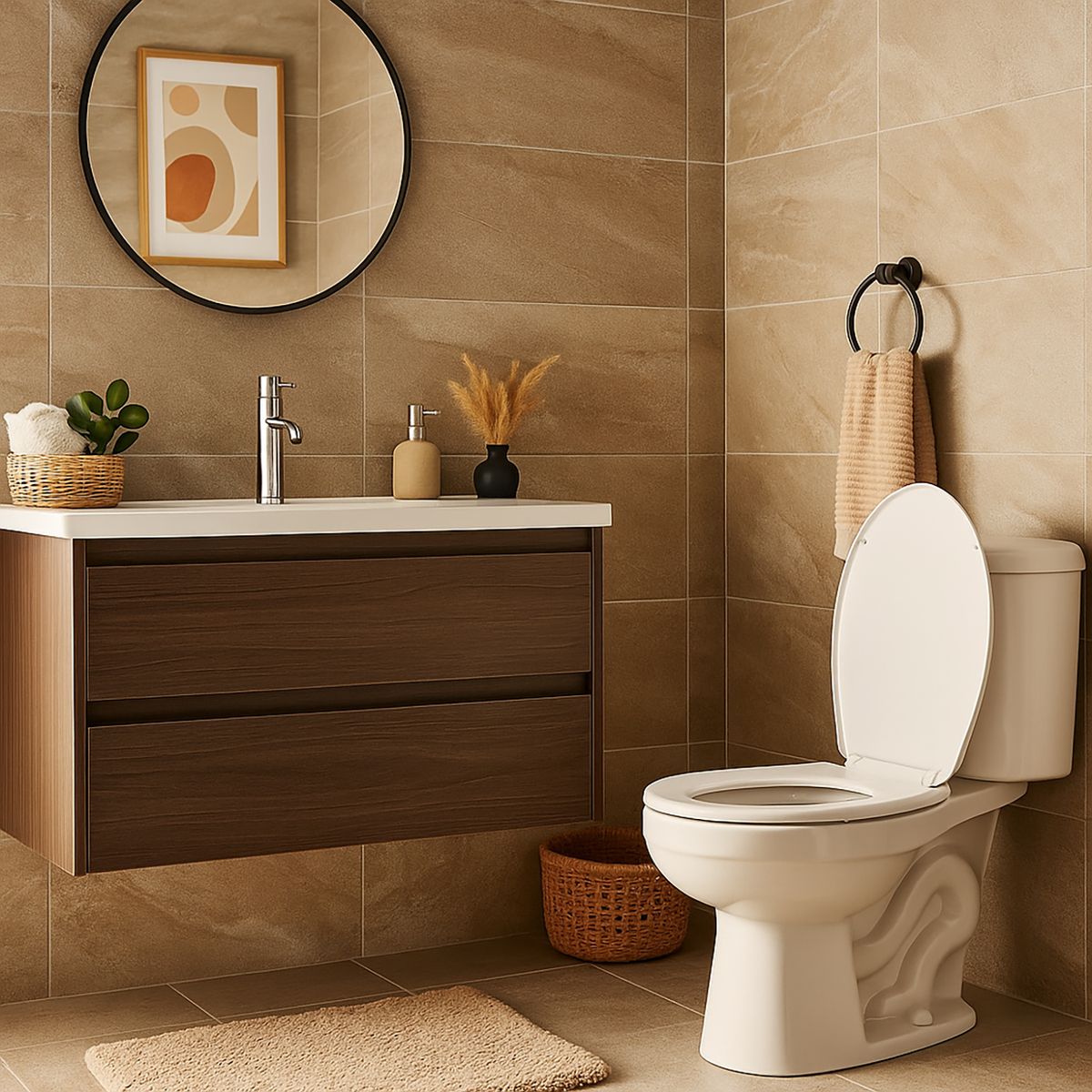 BEMIS - Asiento WC redondo madera blanco con adaptador infantil integrado