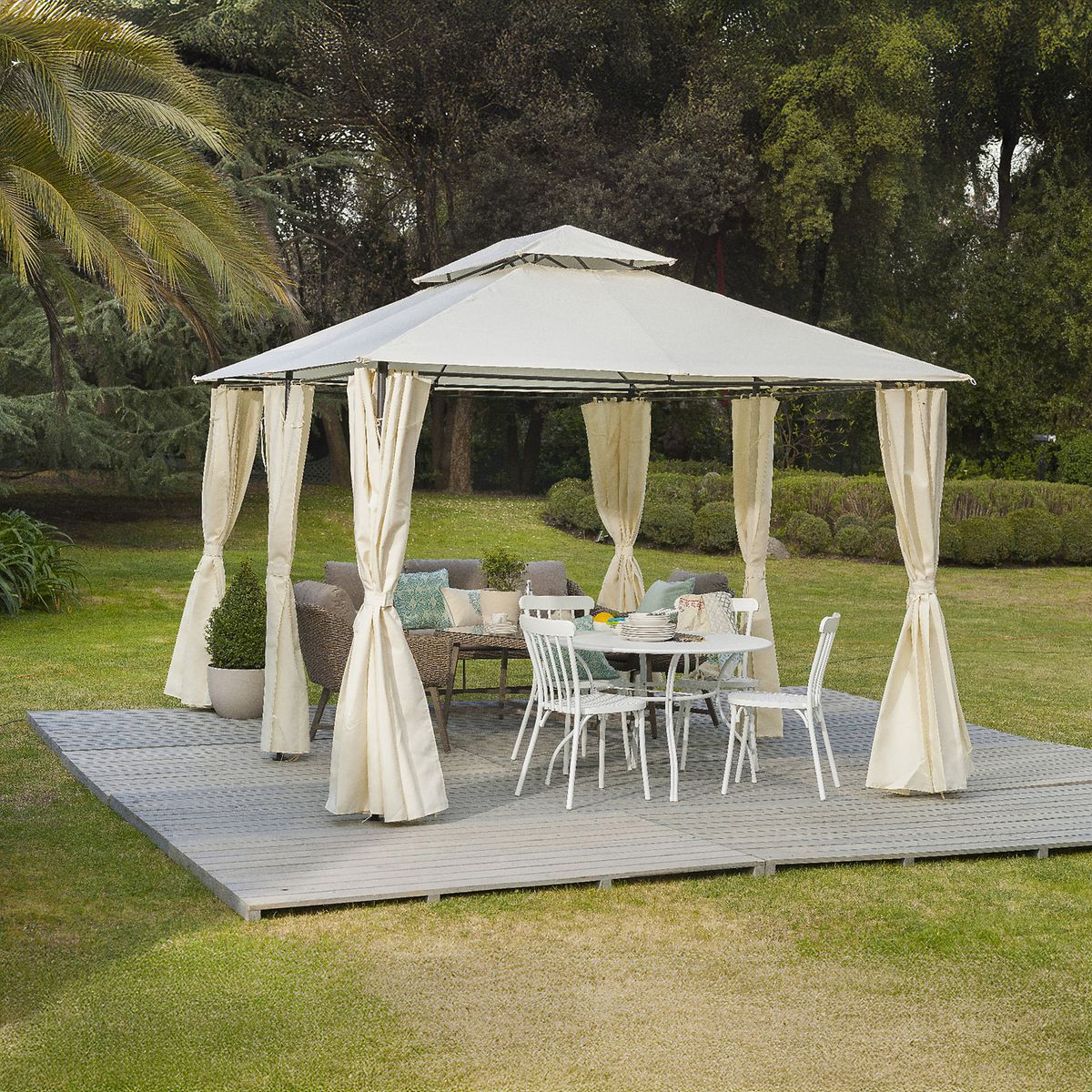 JUST HOME COLLECTION - Toldo Pérgola con Cortinas Natural Poliéster 300x400x270 cm