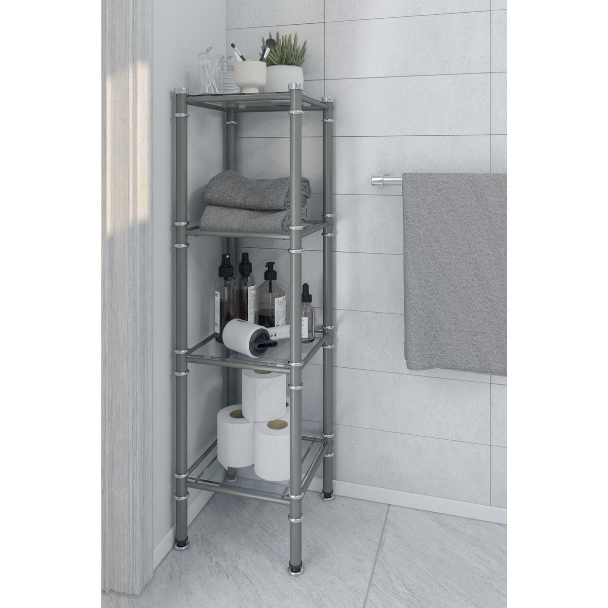 JUST HOME COLLECTION - Estante para Baño Metal 4 Nivel(es) 30x102x30 cm Cromado