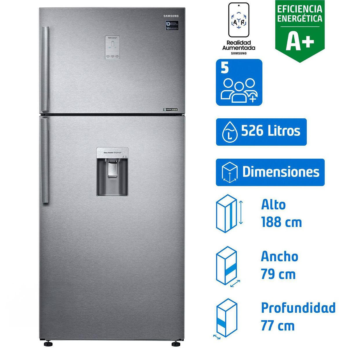 SAMSUNG - Refrigerador Top Freezer No Frost 526 Litros Gris RT53K6541SL/ZS