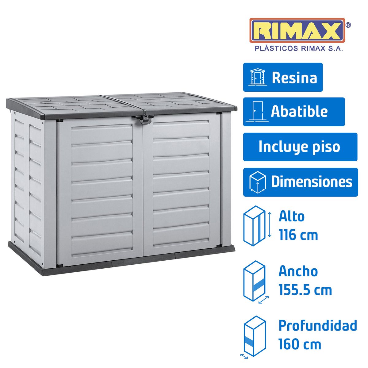 RIMAX - Bodega de Jardín Organizador 116x158x90 cm de Resina Gris