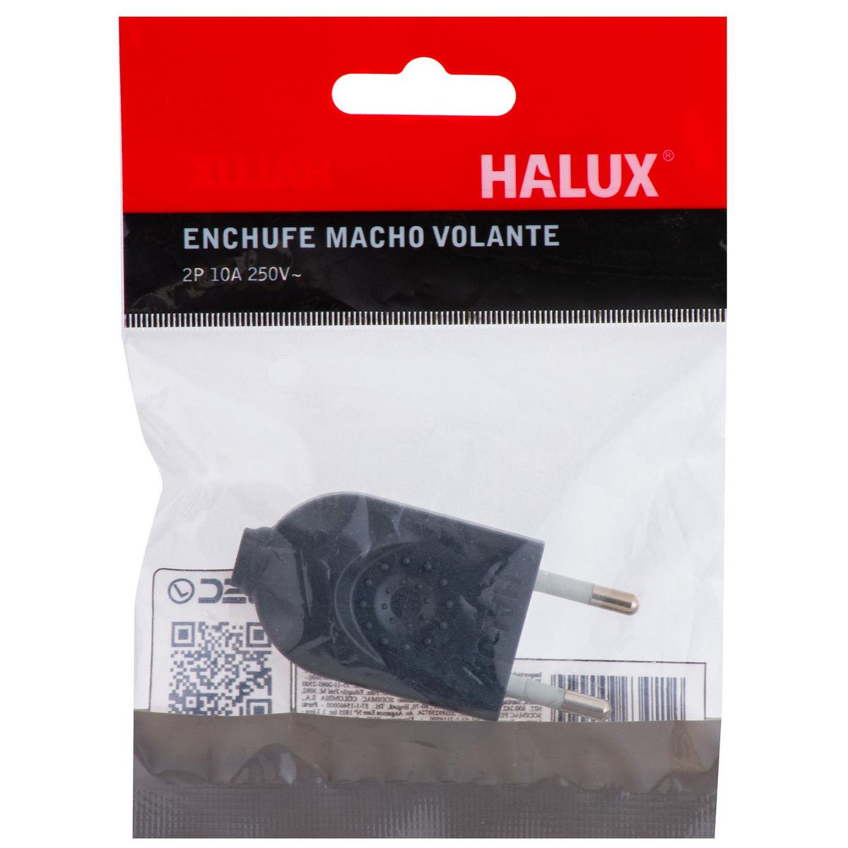 HALUX - Enchufe macho volante 2P negro