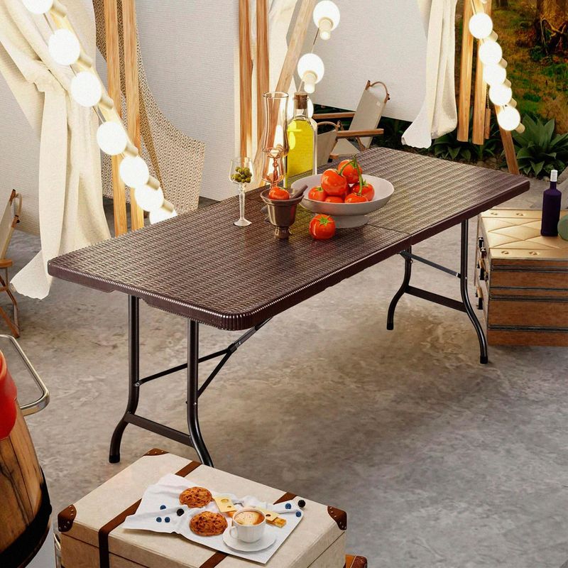 Mesa Plegable Tipo Maleta Rectangular 180 cm Café Textura