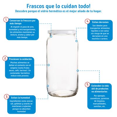 Imagen 2 del producto Frasco Redondo con Tapa Blanca Vidrio 1 l