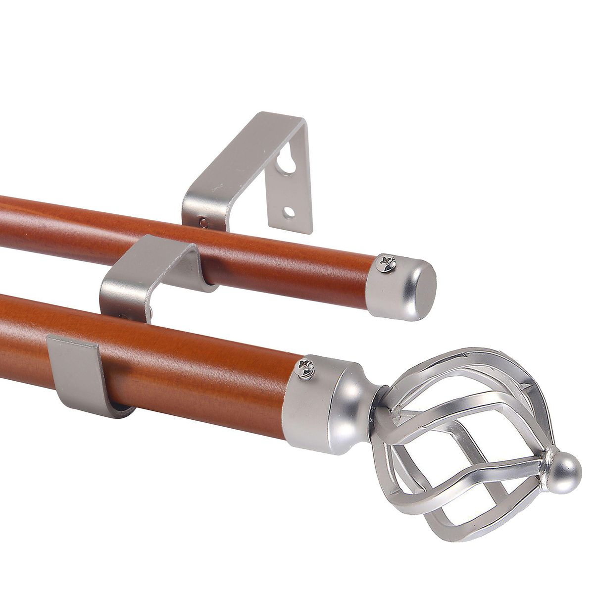 METALHSA - Set de Barra Cortina Doble 28/19 mm 200 cm Madera Chocolate