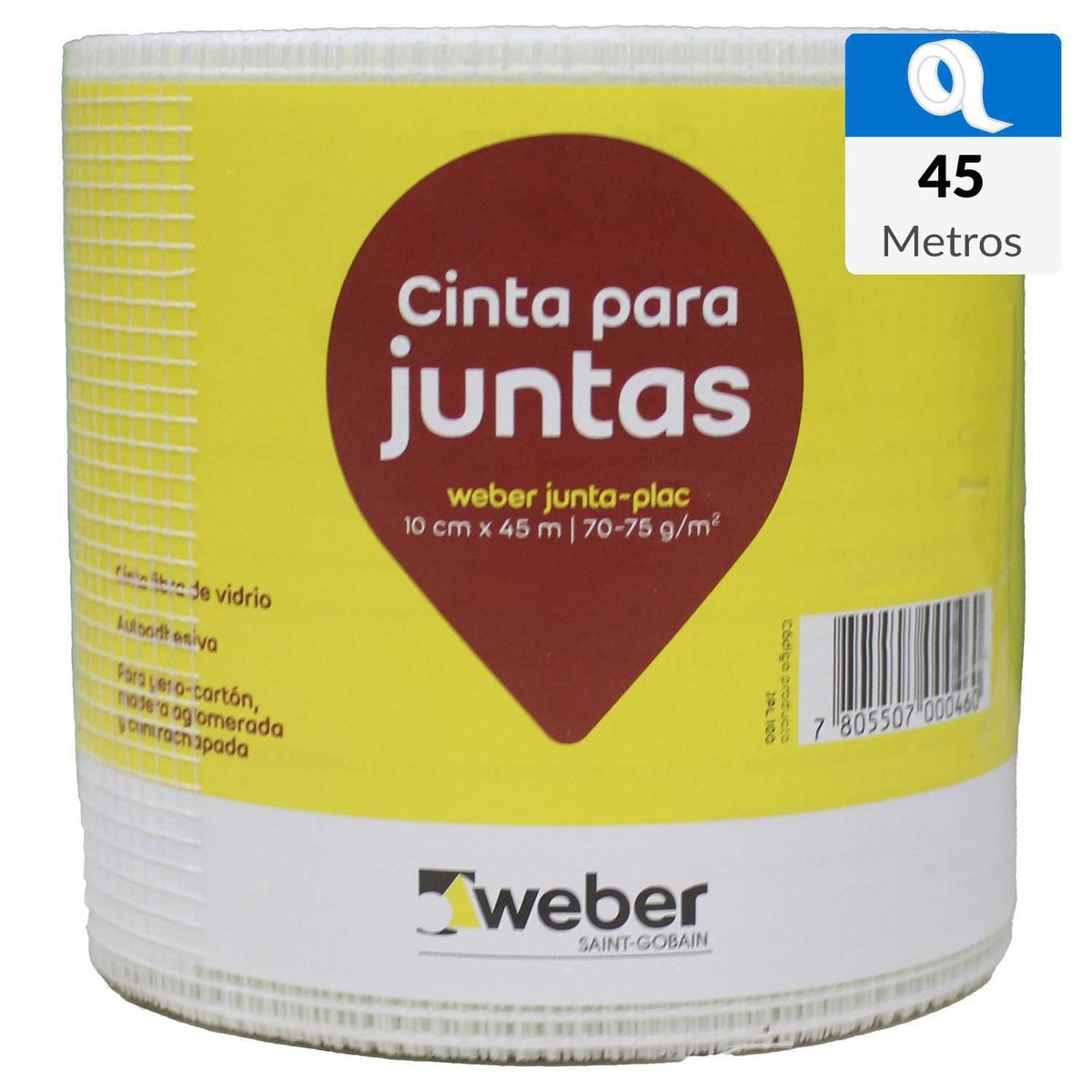 WEBER - 10cm x 45m Cinta de fibra de vidrio autoadhesiva para juntas