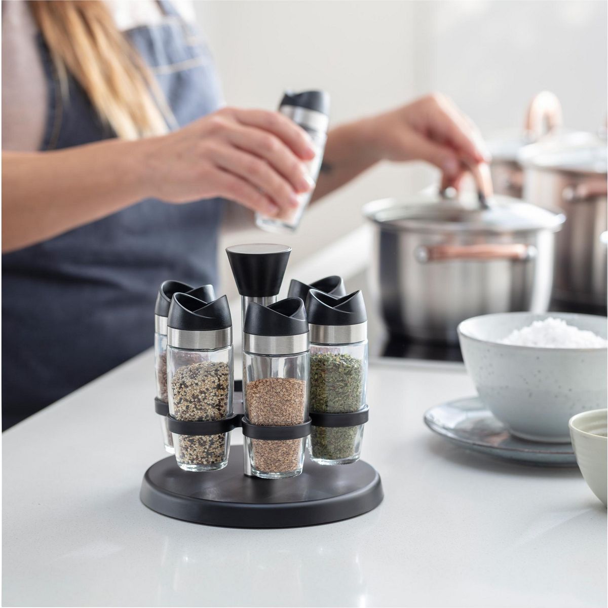 JUST HOME COLLECTION - Set de 6 Especieros Just Home Collection con Rack Transparente 20 cm