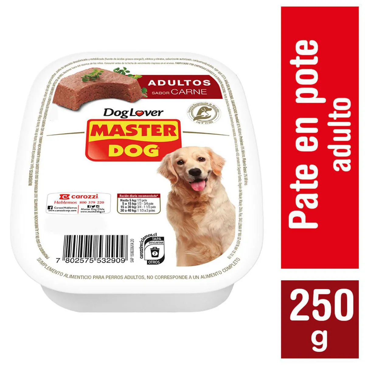 MASTER DOG - Alimento húmedo paté para perro adulto 250 gr carne