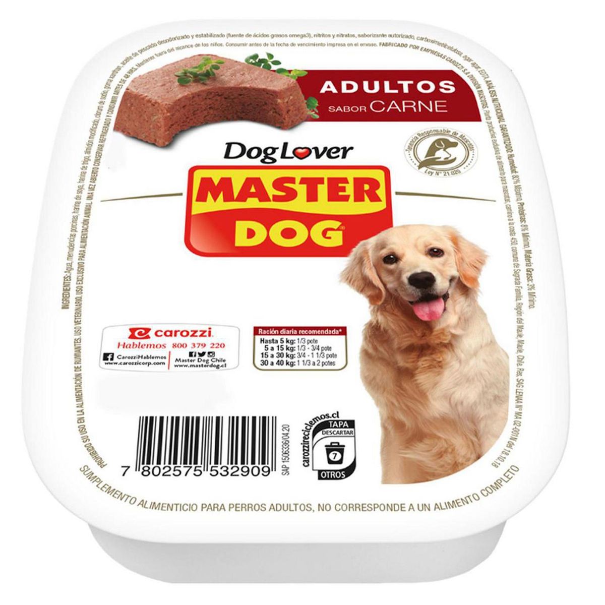 MASTER DOG - Alimento húmedo paté para perro adulto 250 gr carne
