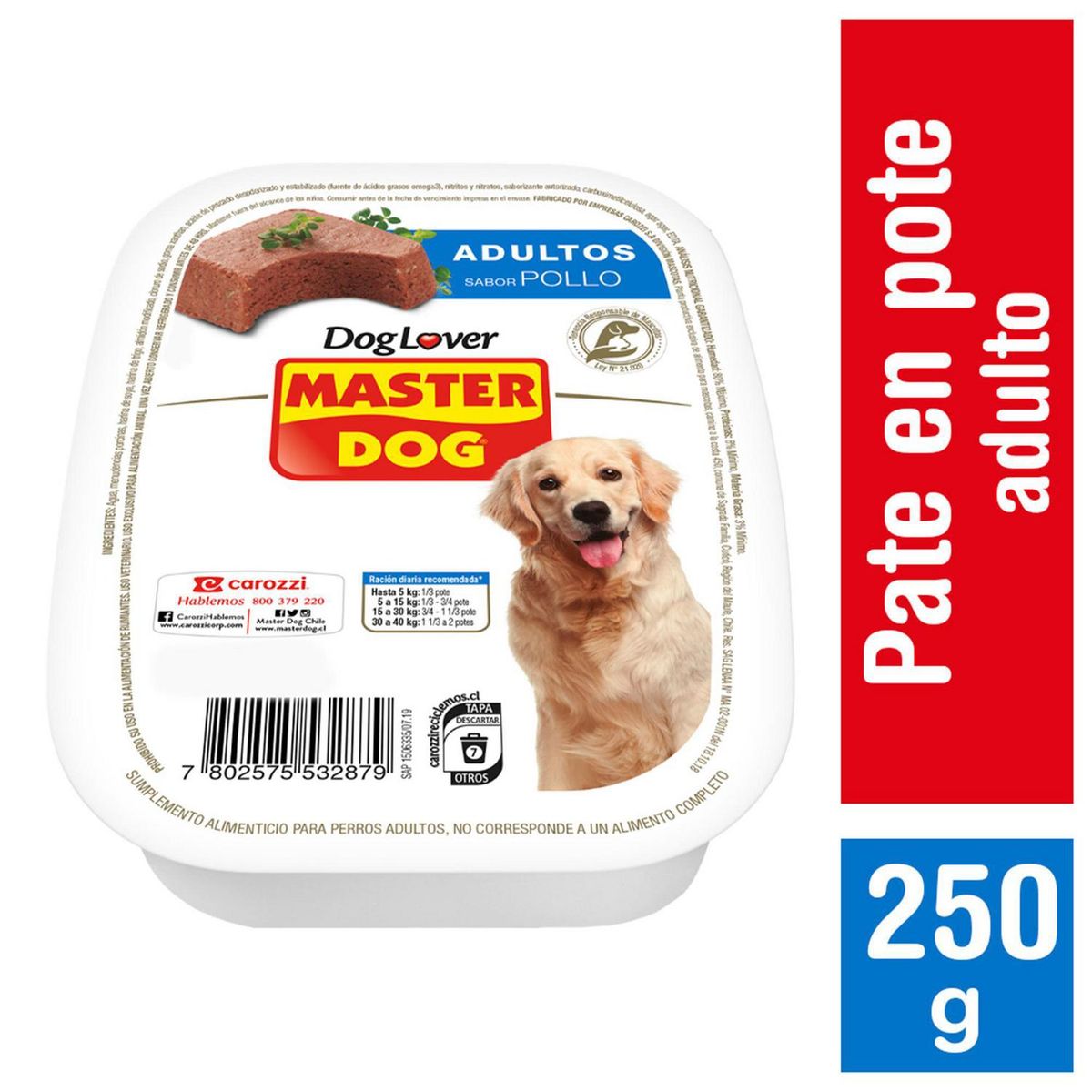 MASTER DOG - Alimento húmedo paté para perro adulto 250 gr pollo