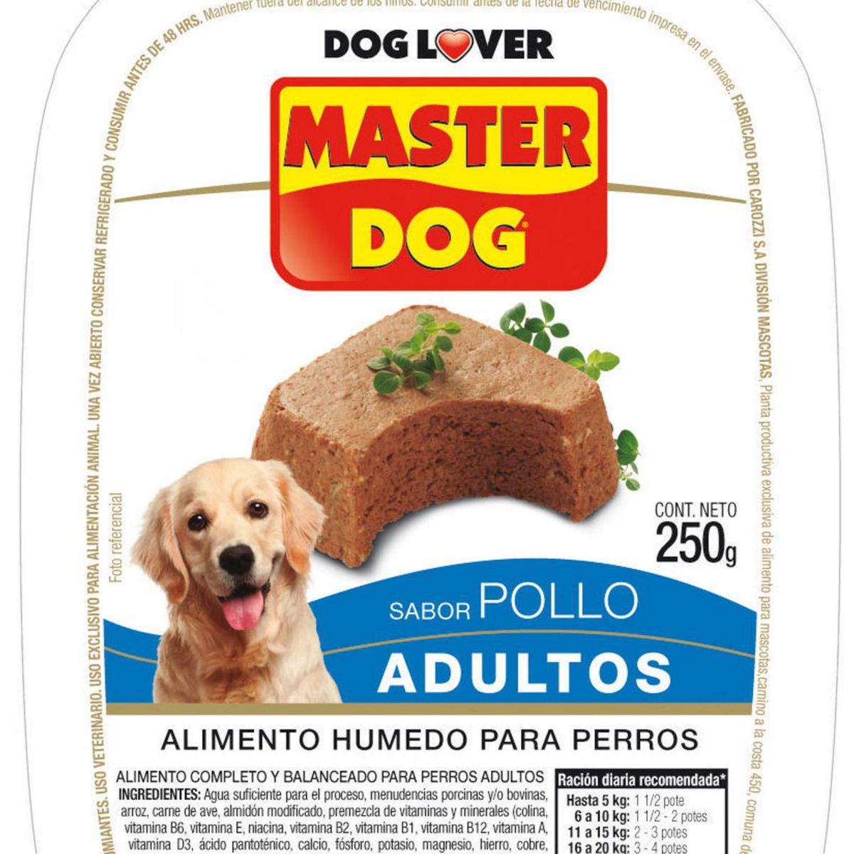 MASTER DOG - Alimento húmedo paté para perro adulto 250 gr pollo