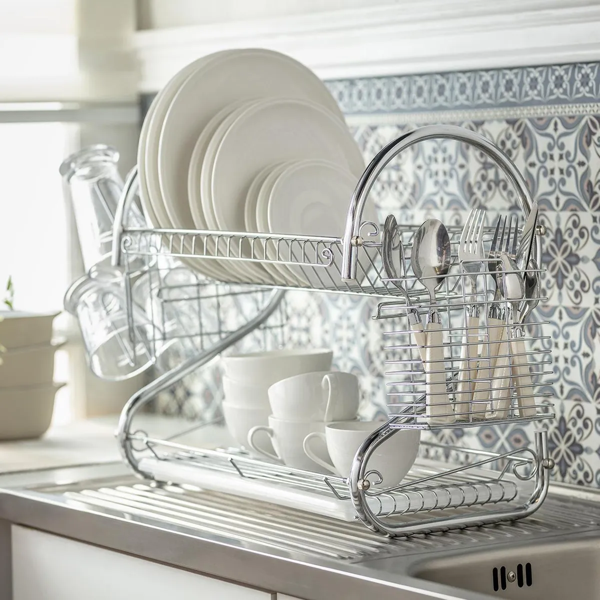 JUST HOME COLLECTION - Secaplatos 2 niveles 39,2x24,7x55,8 cm acero Cromado