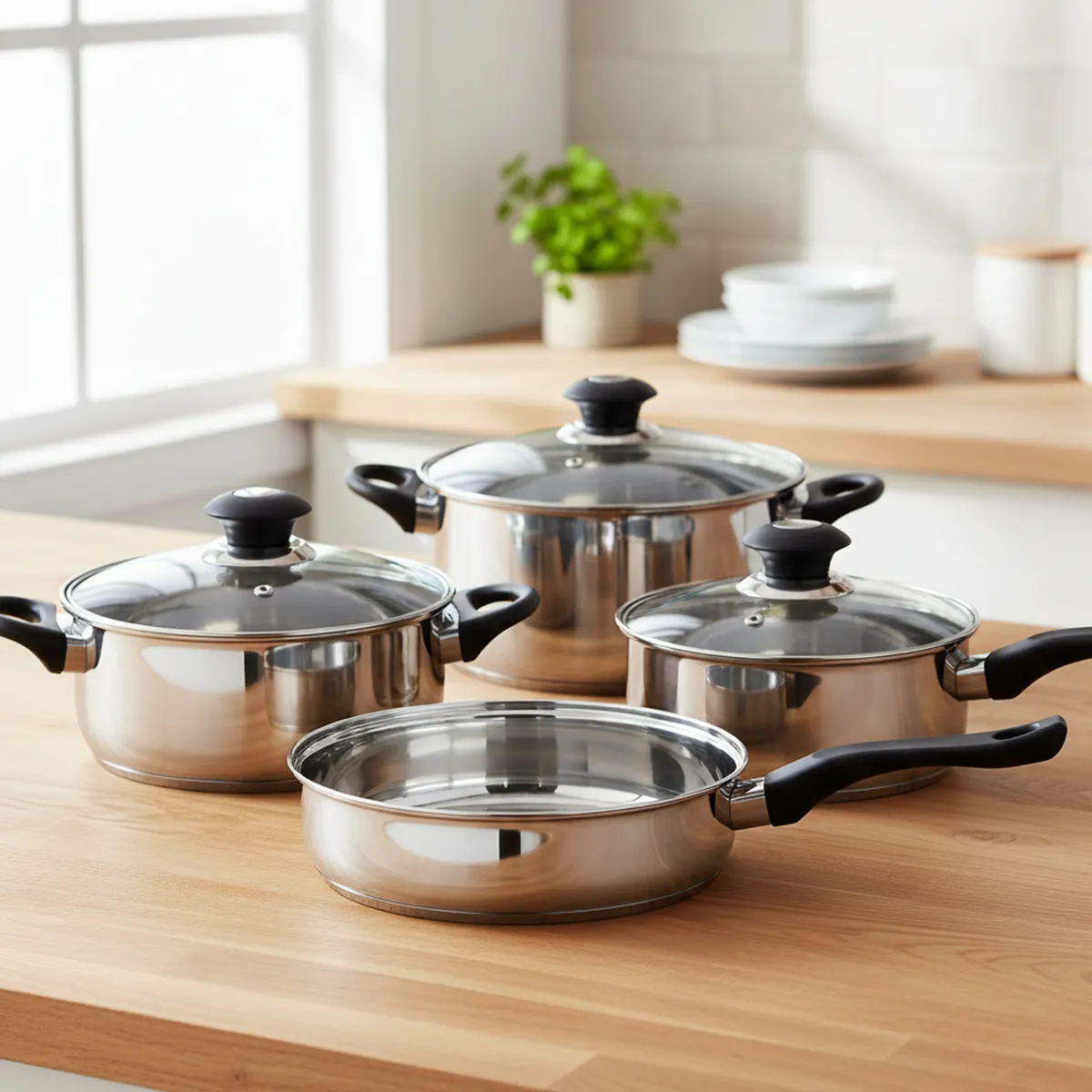 FANTUZZI - Batería de Cocina 7 Piezas Acero inoxidable Corazza Plateado