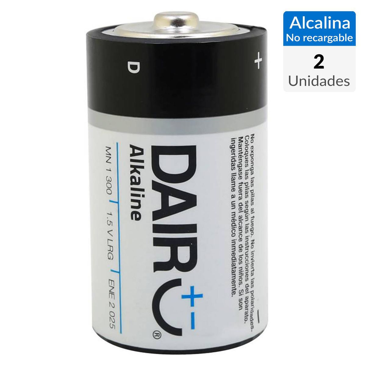 DAIRU - Pack 2 pilas alcalina D 1.5V