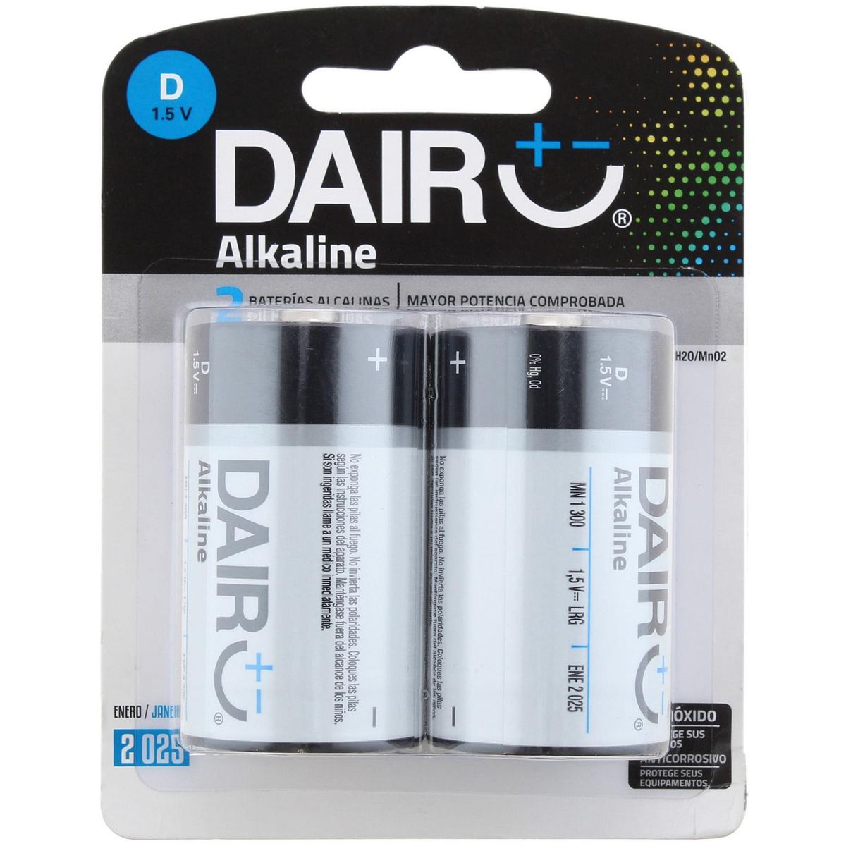 DAIRU - Pack 2 pilas alcalina D 1.5V