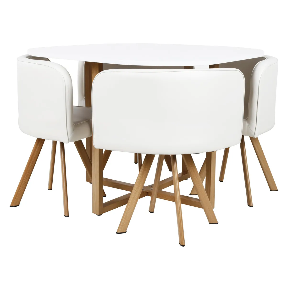 JUST HOME COLLECTION - Juego de Comedor Sven 4 Sillas Mesa Cuadrada 100x75x100 cm Blanco