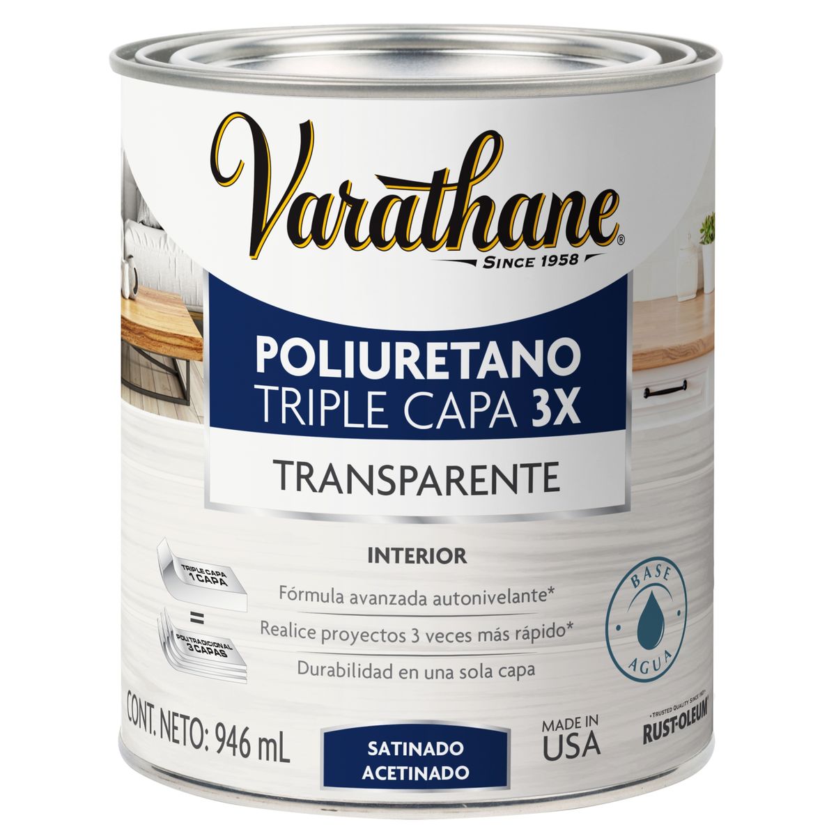 VARATHANE - Barniz Poliuretano Brillante 0.946 l Transparente