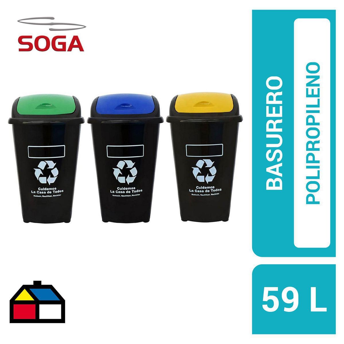 SOGA - Set de Basureros 60 Litros Plástico Negro