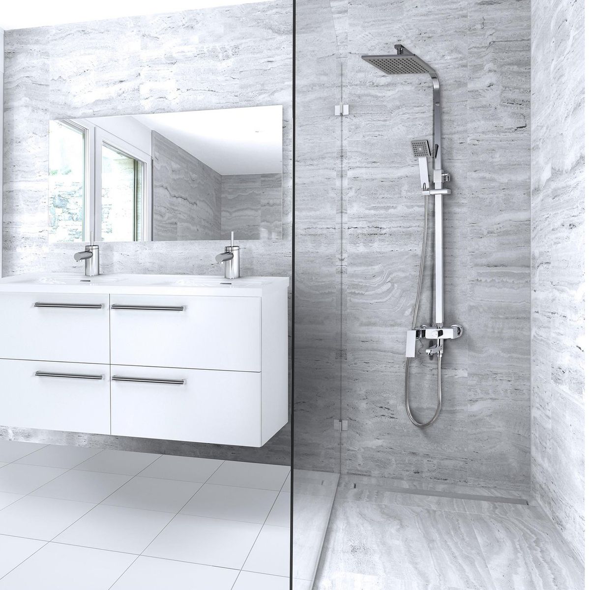 SENSI DACQUA - Columna Ducha 3 Funciones Cuadrada Cromado