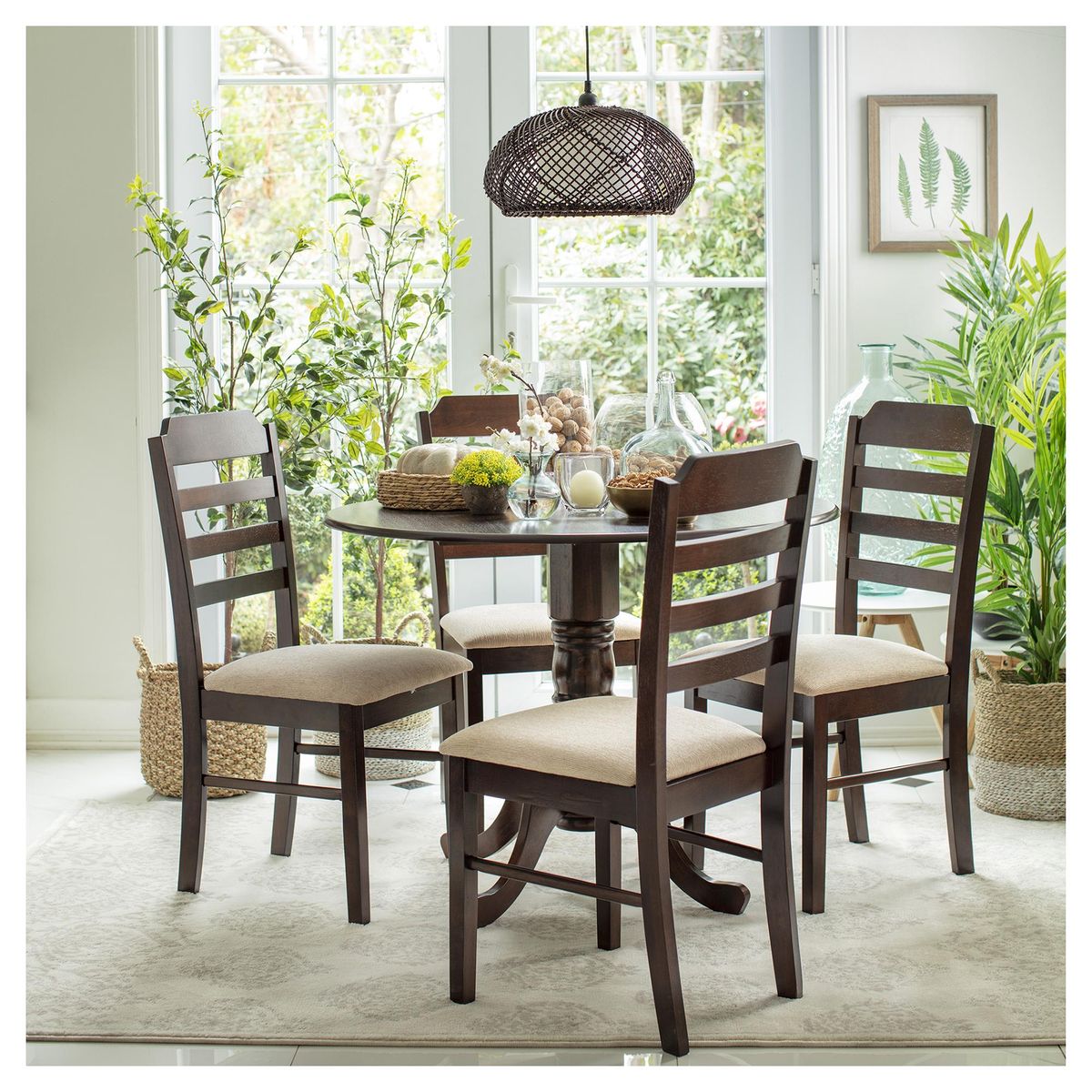 JUST HOME COLLECTION - Juego de Comedor Riveros 4 Sillas Mesa Cuadrada 100x75x100 cm Café