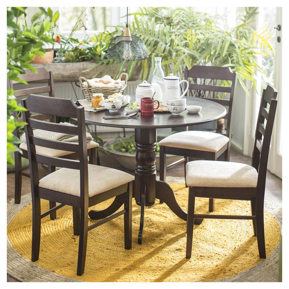 JUST HOME COLLECTION - Juego de Comedor Riveros 4 Sillas Mesa Cuadrada 100x75x100 cm Café