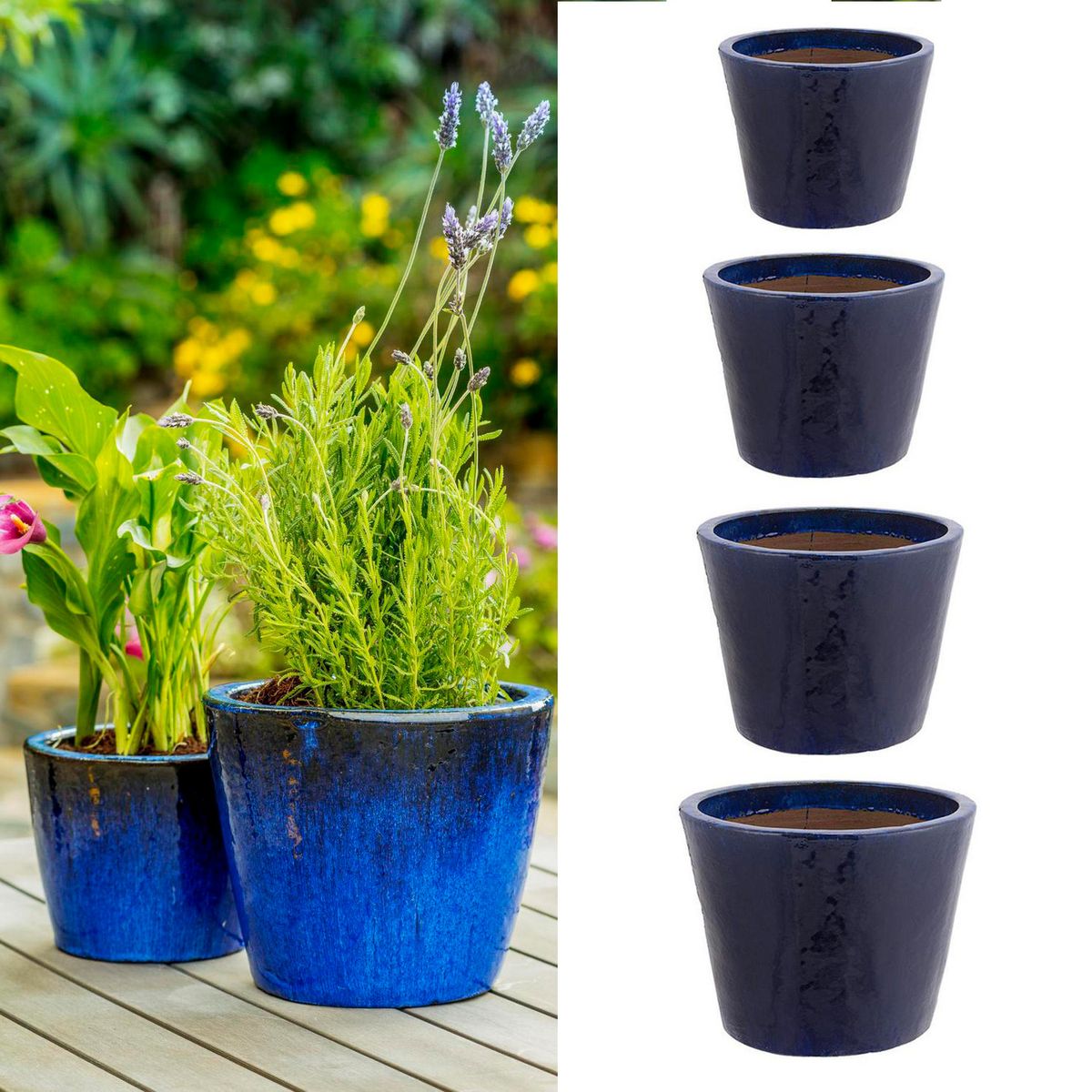 JUST HOME COLLECTION - Set 4 Maceteros de Cerámica Azul