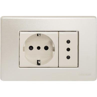 Tomacorriente doble, schuko 16A y simple 1A Aluminio Oxidal