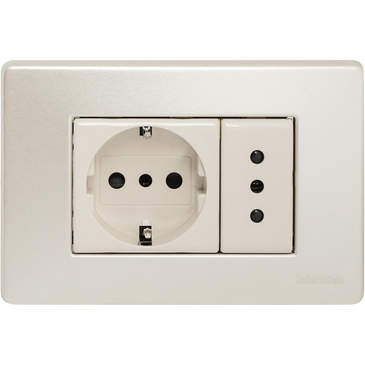 BTICINO - Tomacorriente doble, schuko 16A y simple 1A Aluminio Oxidal