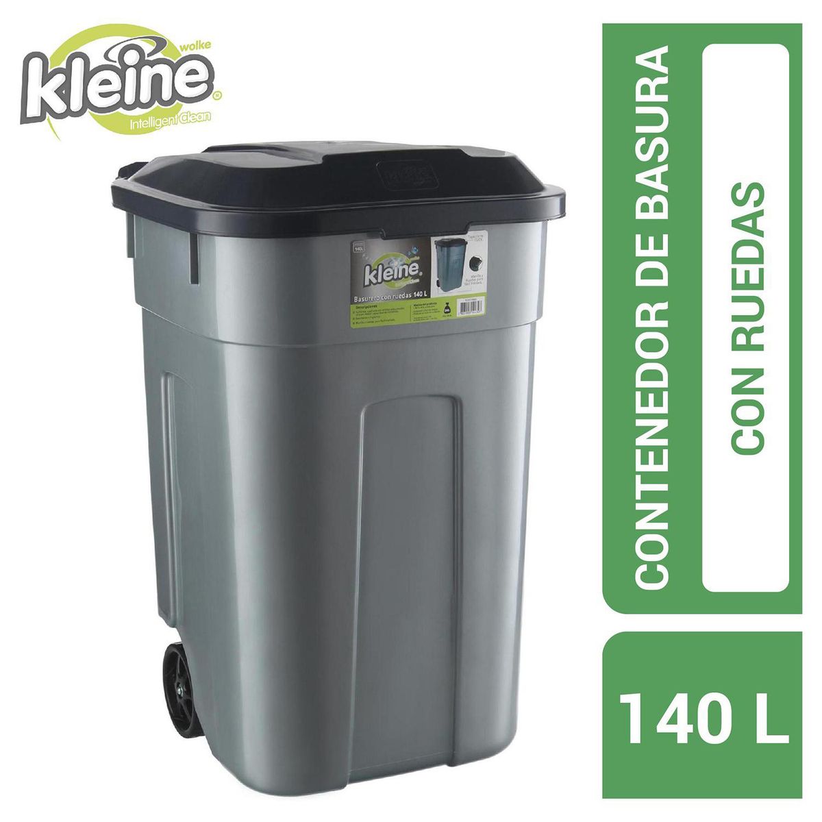 KLEINE WOLKE - Basurero Contenedor Kleine Wolke 140 L Negro Con Ruedas