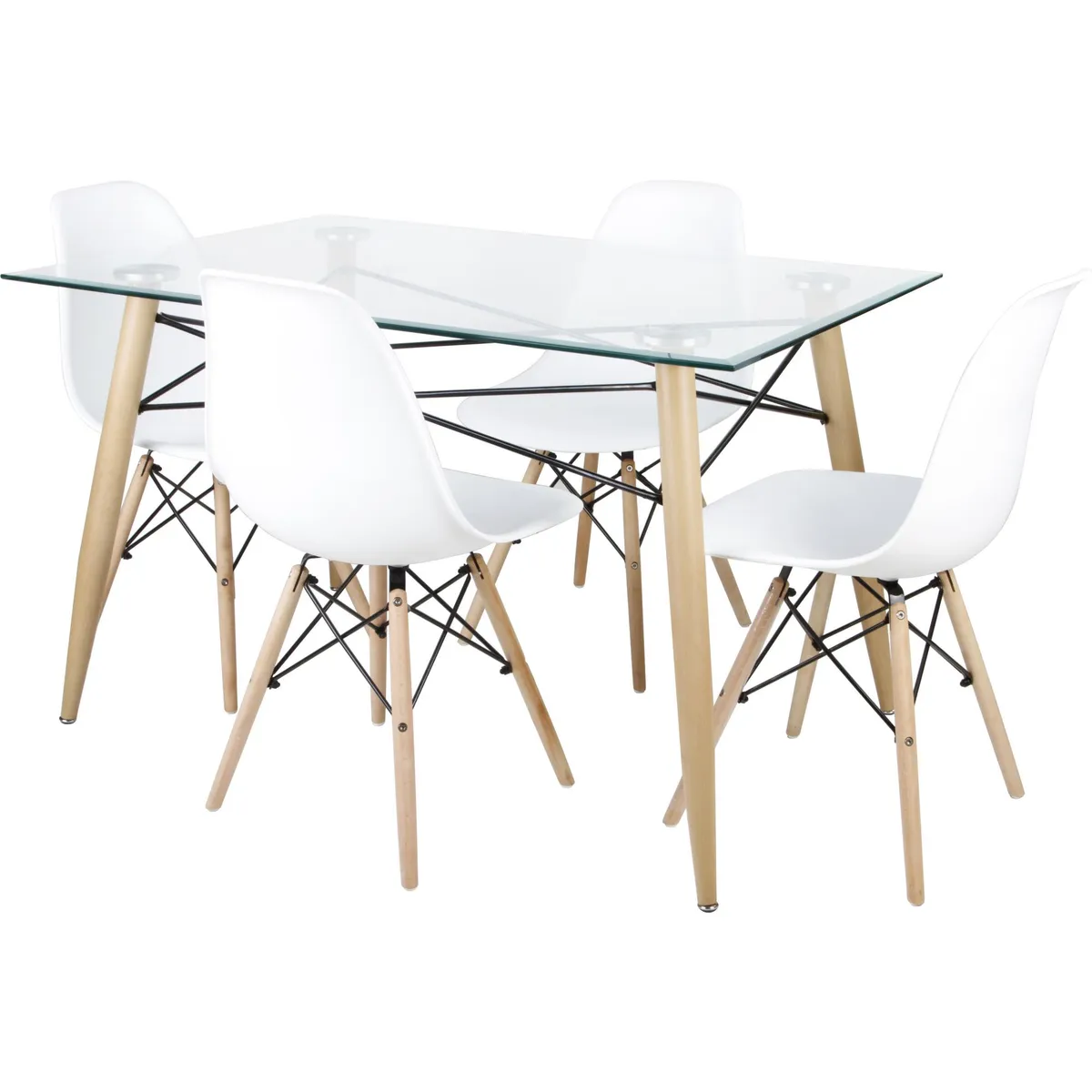 JUST HOME COLLECTION - Juego de Comedor Soar 4 Sillas Mesa Rectangular 80x76x120 cm Transparente
