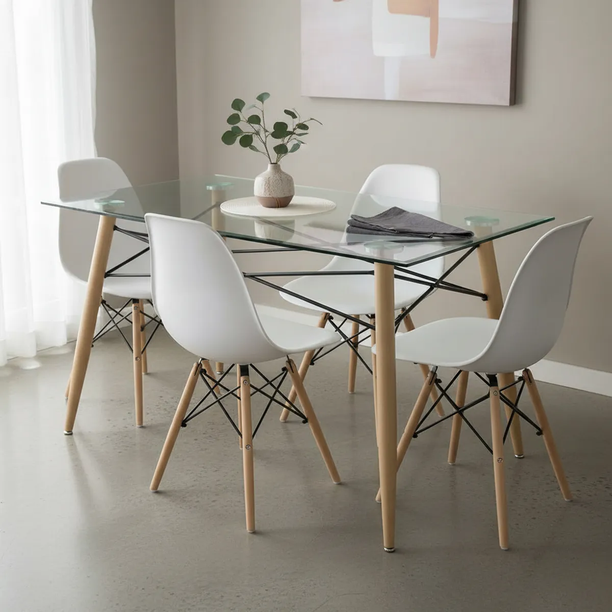 JUST HOME COLLECTION - Juego de Comedor Soar 4 Sillas Mesa Rectangular 80x76x120 cm Transparente