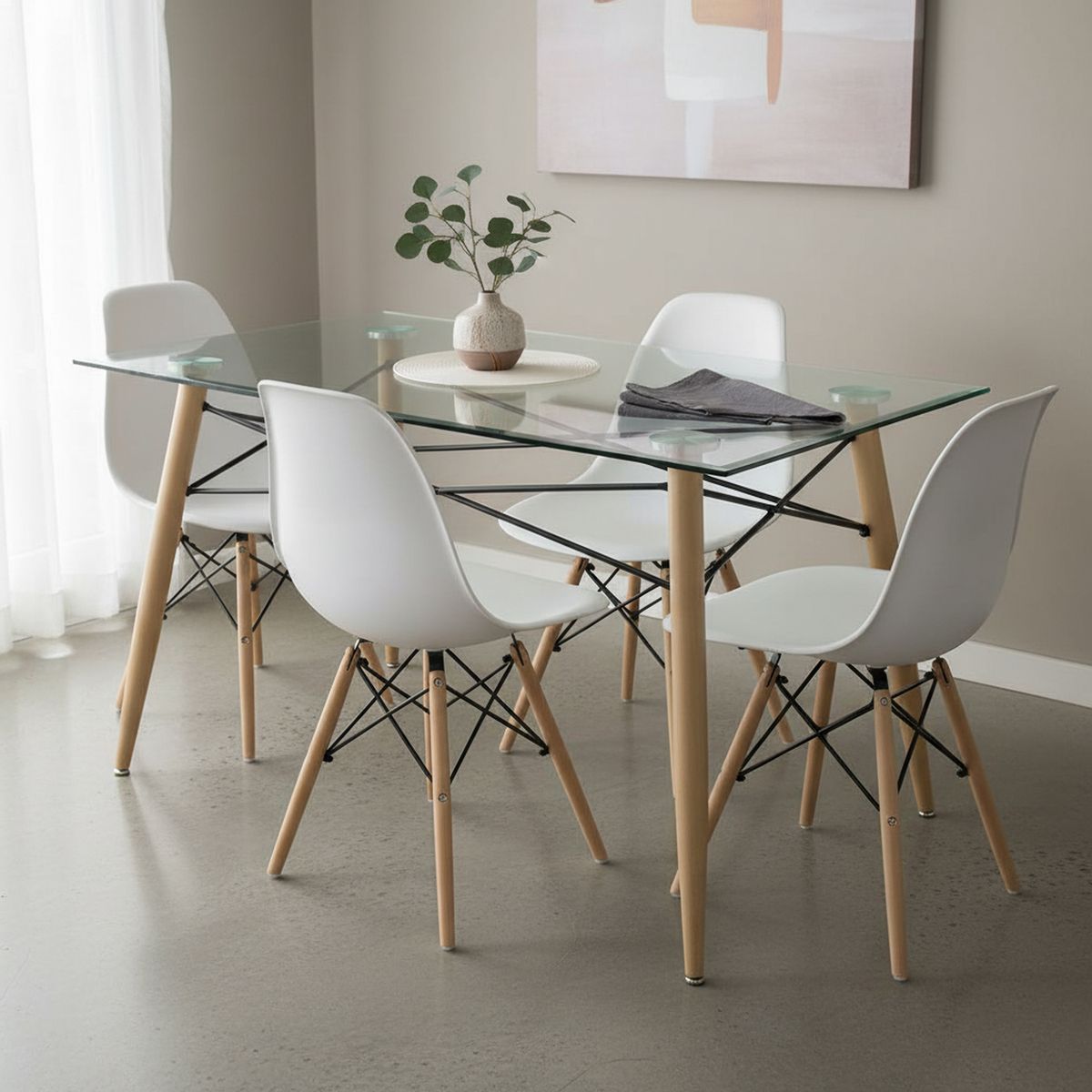 JUST HOME COLLECTION - Juego de Comedor Soar 4 Sillas Mesa Rectangular 80x76x120 cm Transparente