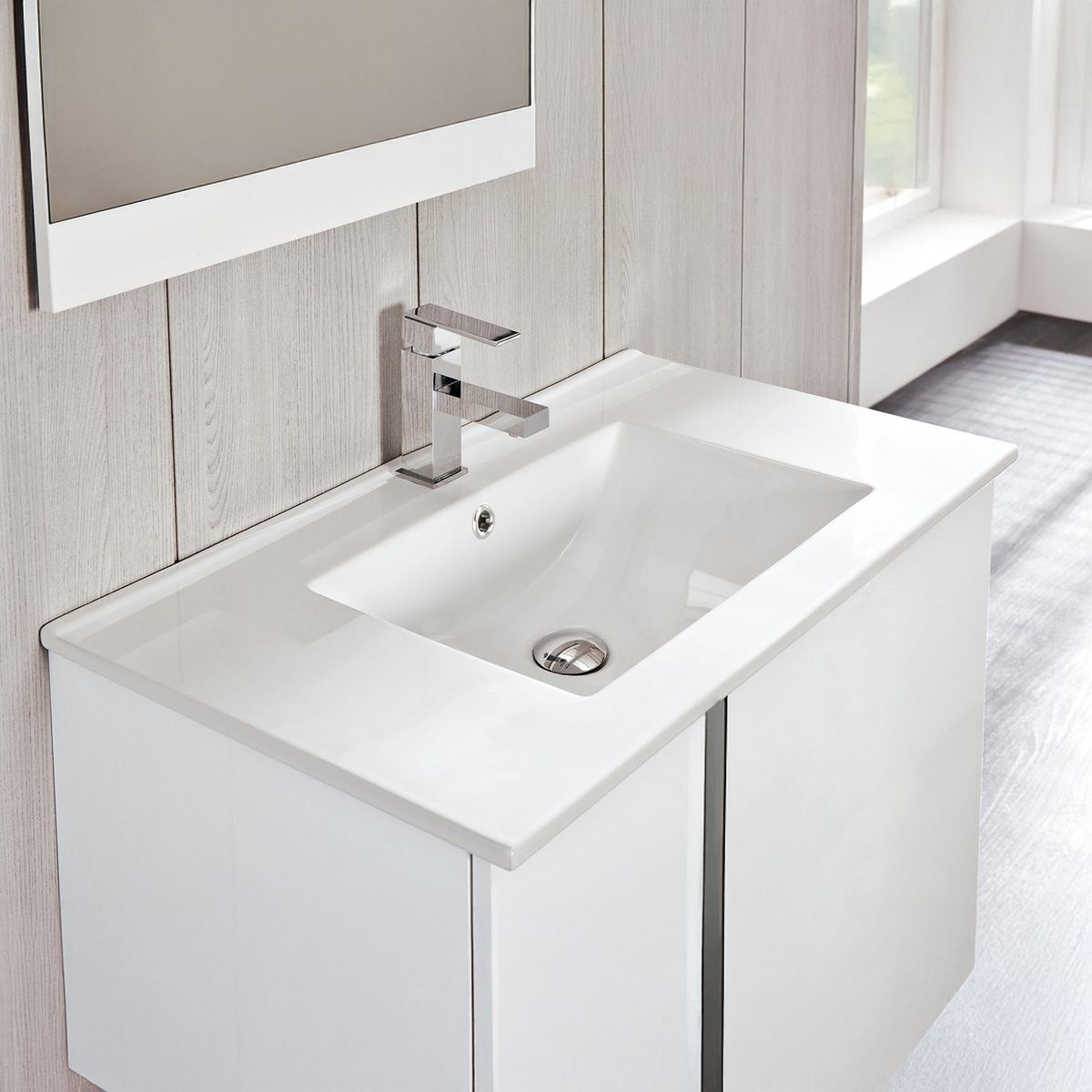 ROYO - Lavamanos Forma Cuadrada Cerámica 81x14.5x46 cm Blanco