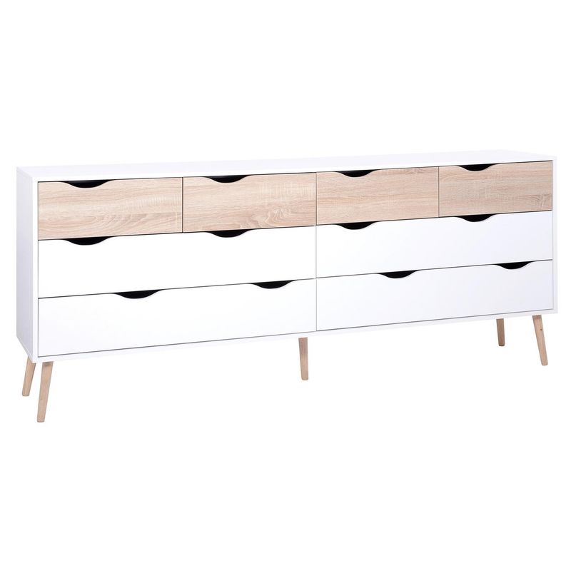 TVILUM - Cómoda 8 Cajón(es) Oslo 195.7x81.7x39.1 cm Blanco/Oak