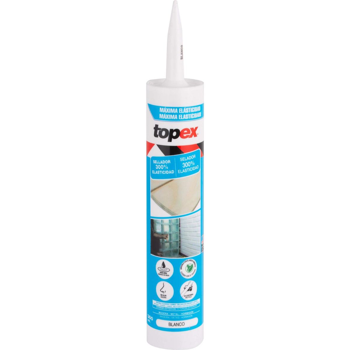 TOPEX - Sellador Elástico Topex 300 ml Multiuso Blanco con Fungicida y Filtro Uv