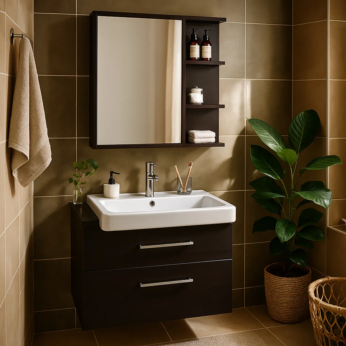 SENSI DACQUA - Botiquín para baño 60x60x15 cm nuez