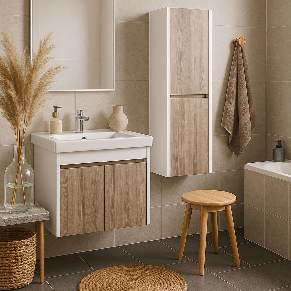 SENSI DACQUA - Mueble lateral para baño 30x28x120 cm blanco