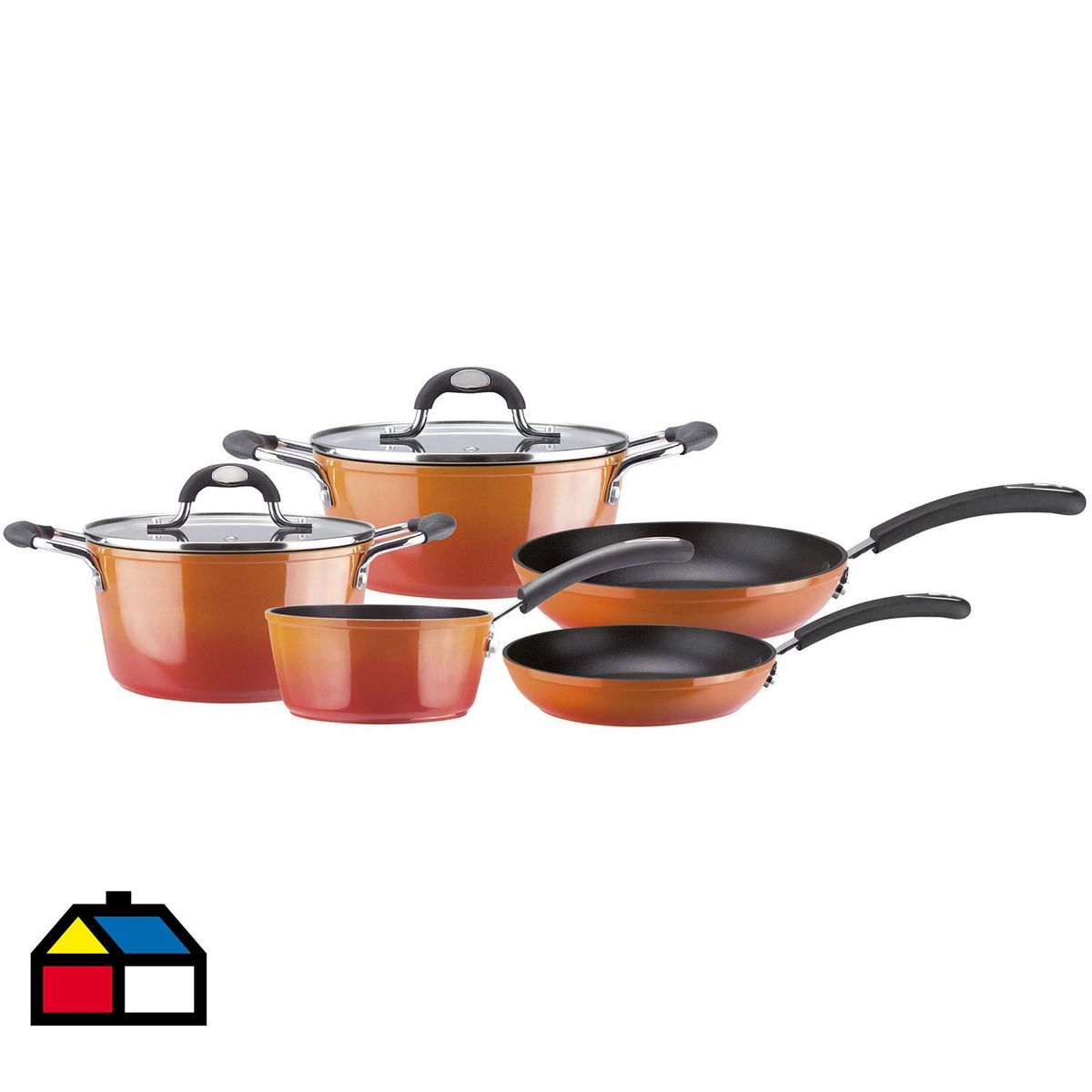 MARMICOC - Batería de Cocina 7 Piezas Acero inoxidable Fuego Naranjo