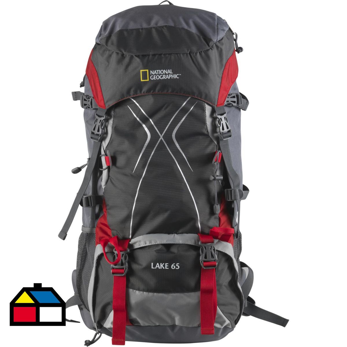 NATIONAL GEOGRAPHIC - Mochila de Camping Lake 65 Litros Gris con rojo
