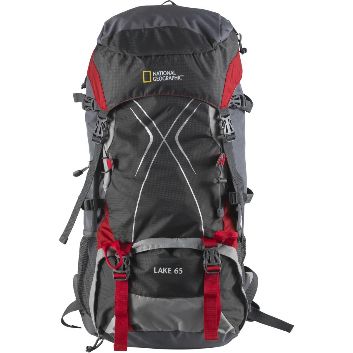 NATIONAL GEOGRAPHIC - Mochila de Camping Lake 65 Litros Gris con rojo